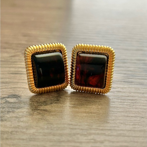 Vintage Amber Gold Clip On Earrings - Picture 2 of 7